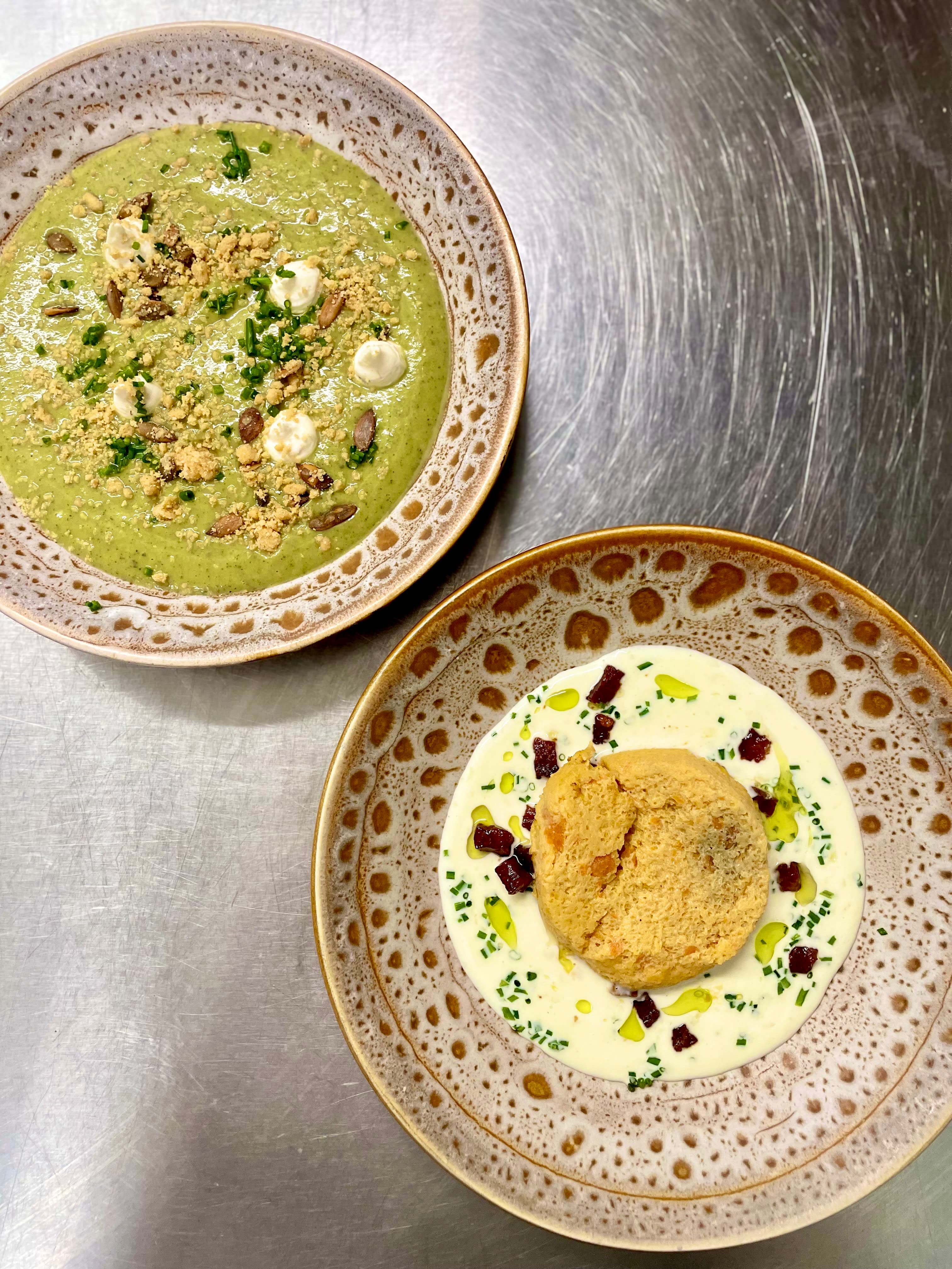 Flan de carottes, crème de rocamadour & spianata grillée
